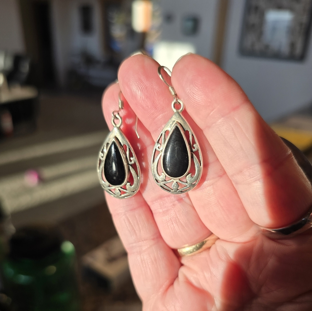 Black Onyx crystal sterling silver earrings
